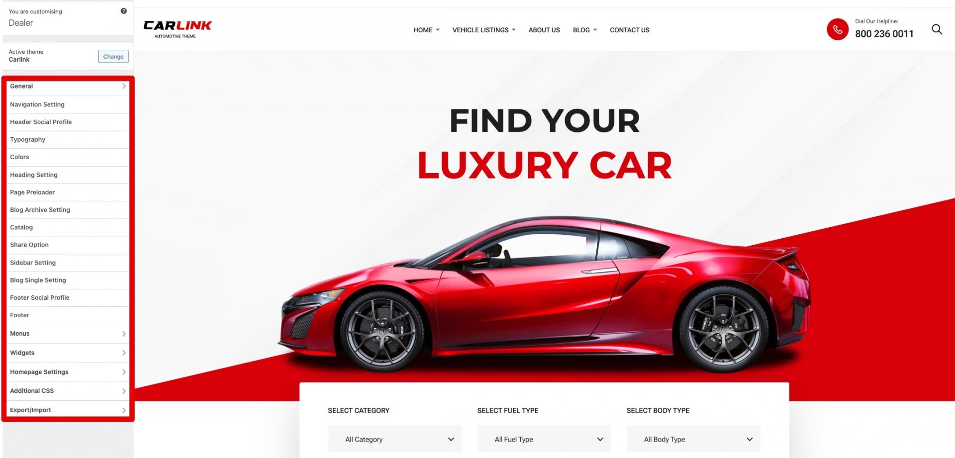 Customise: Dealer – Automotive WordPress Theme