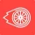 Abstract icon with a wheel on a red background